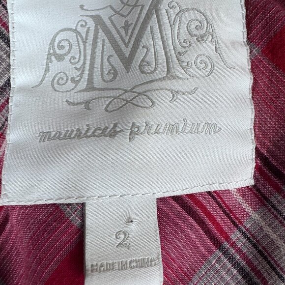 Maurices Premium Fitted Red Plaid Studded Button Down Shirt Sz 2 Plus Western - Picture 3 of 12